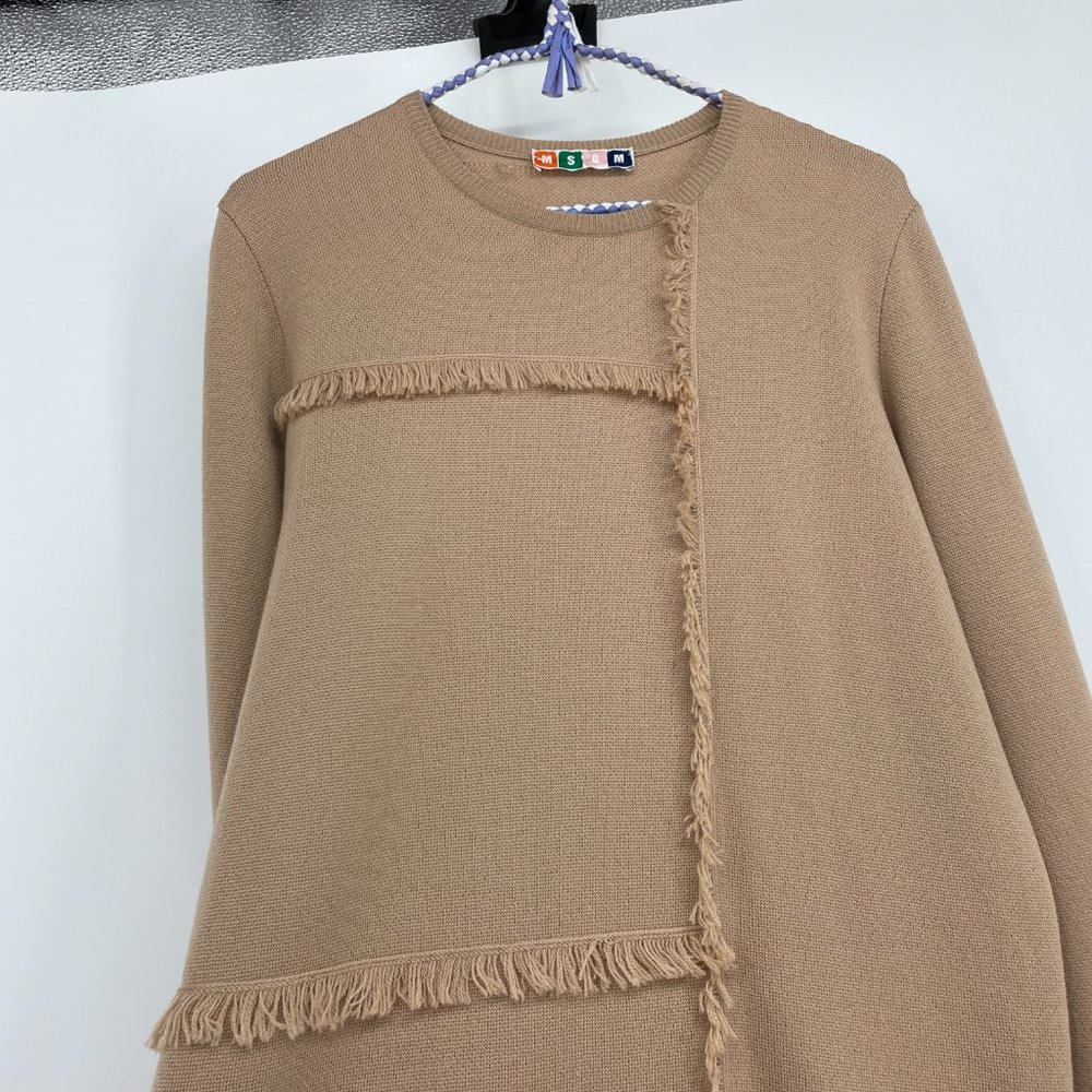 MSGM Tan Wool long sleeve fringe sweater dress - Picture 3 of 14